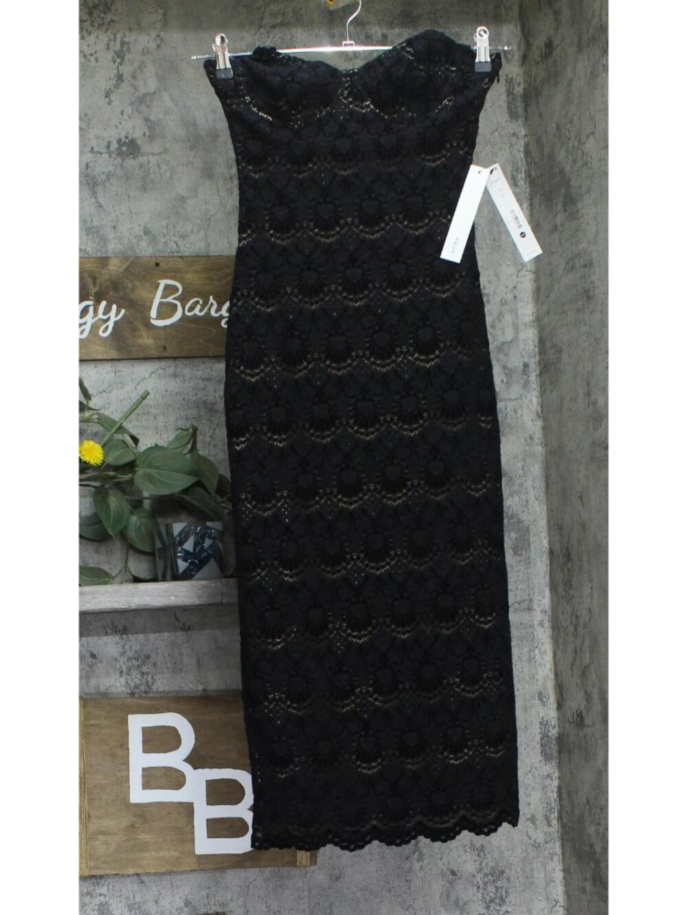 Aqua Womens Scallop Stretch Lace Midi Dress DI10897BL Black 2XS